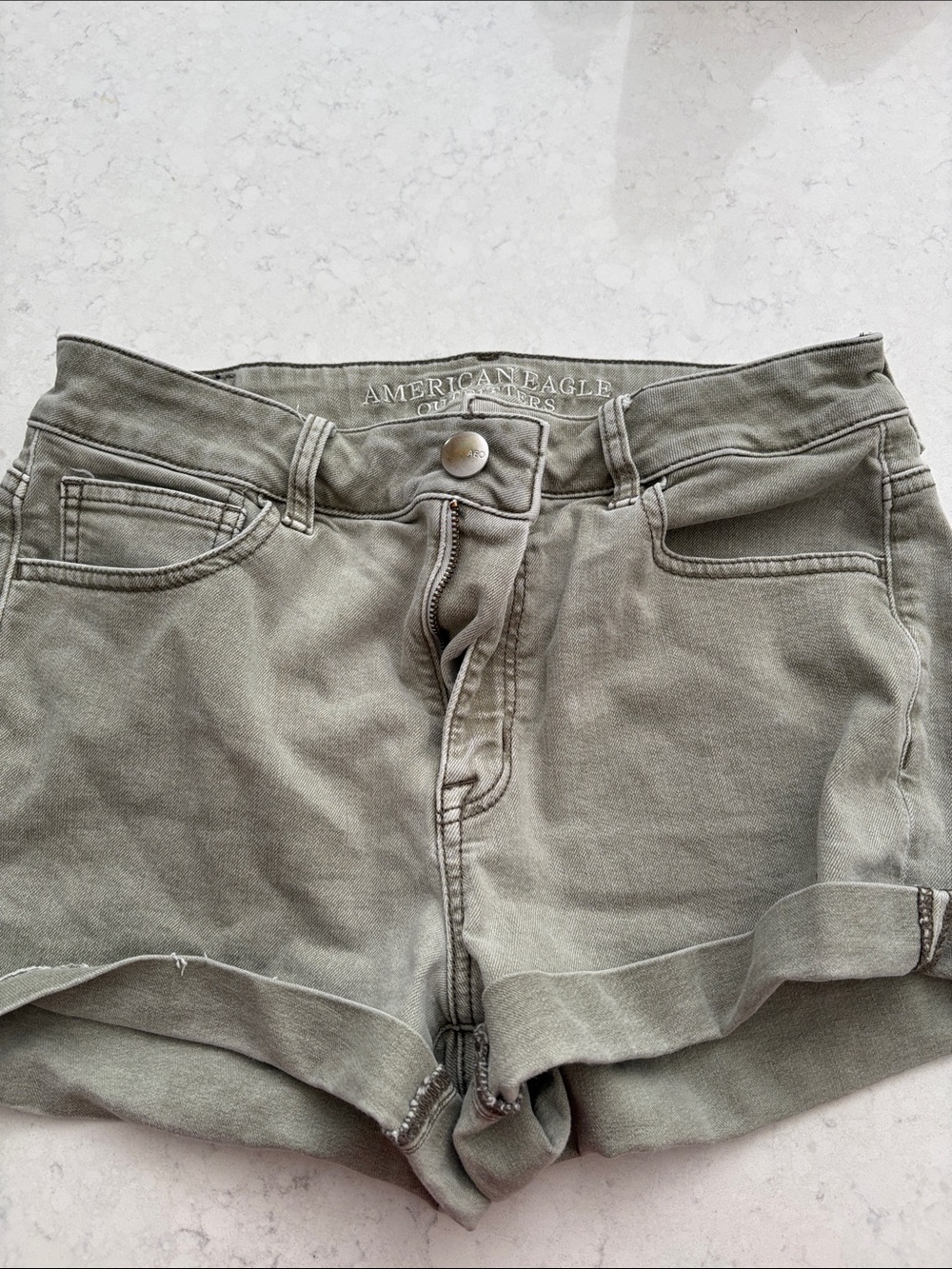 American Eagle Outfitters Olive High-Rise Cuffed Denim Shorts